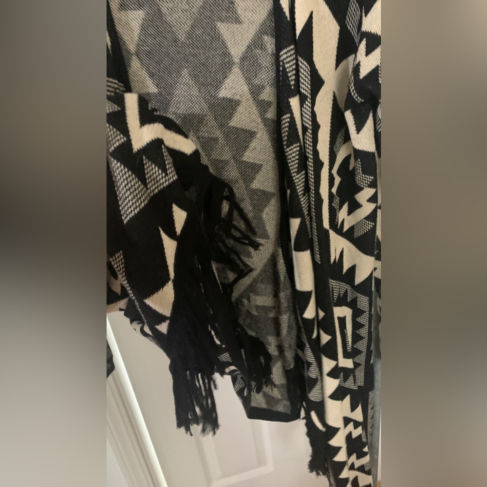 Black boho aztec Audrey 3+1 designer sweater cardigan long fringe MOM1 cream - Picture 5 of 8